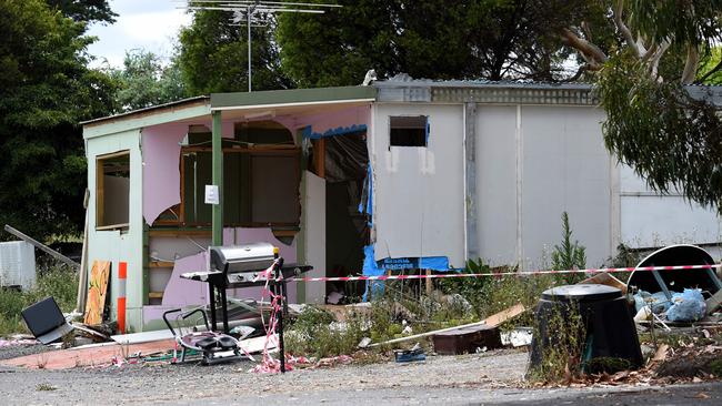 Residents have likened what’s left of the caravan park to a “disaster zone”. Pictures: Steve Tanner