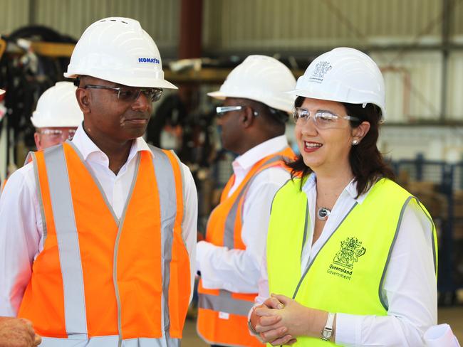 Premier Annastacia Palaszczuk with then Adani CEO Jeyakumar Janakara in 2016