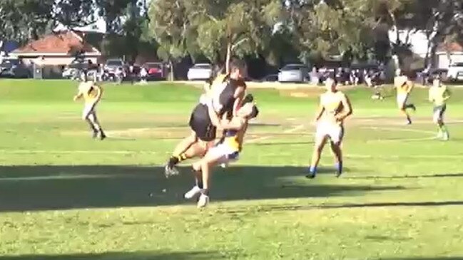 Still from footage of an incident which resulted in Broadview player Jesse White receiving a three-game suspension. Picture: Supplied.