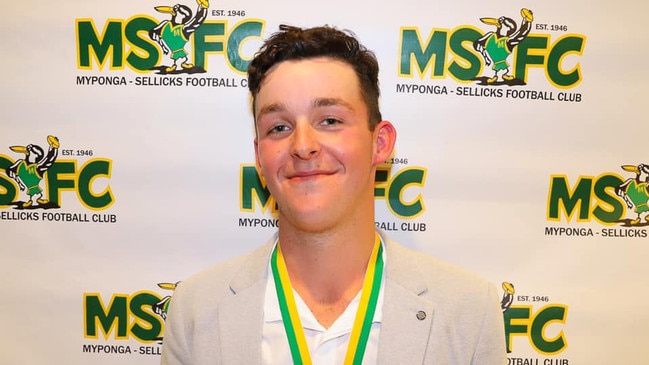 Spinks after winning club best and fairest in 2021. Picture: Myponga/Sellicks Football Club