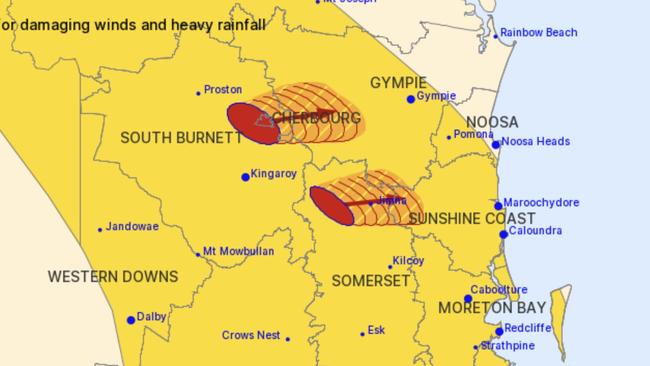 The Bureau of Meteorology issued a warning for severe thunderstorms for the Sunshine Coast and Gympie areas on Sunday afternoon.