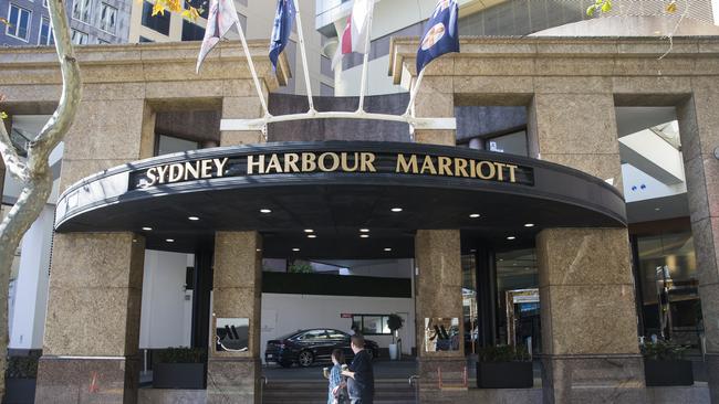 Sydney Harbour Marriott Hotel at Circular Quay, which is hosting those in quarantine from the airport. Picture: Dylan Robinson