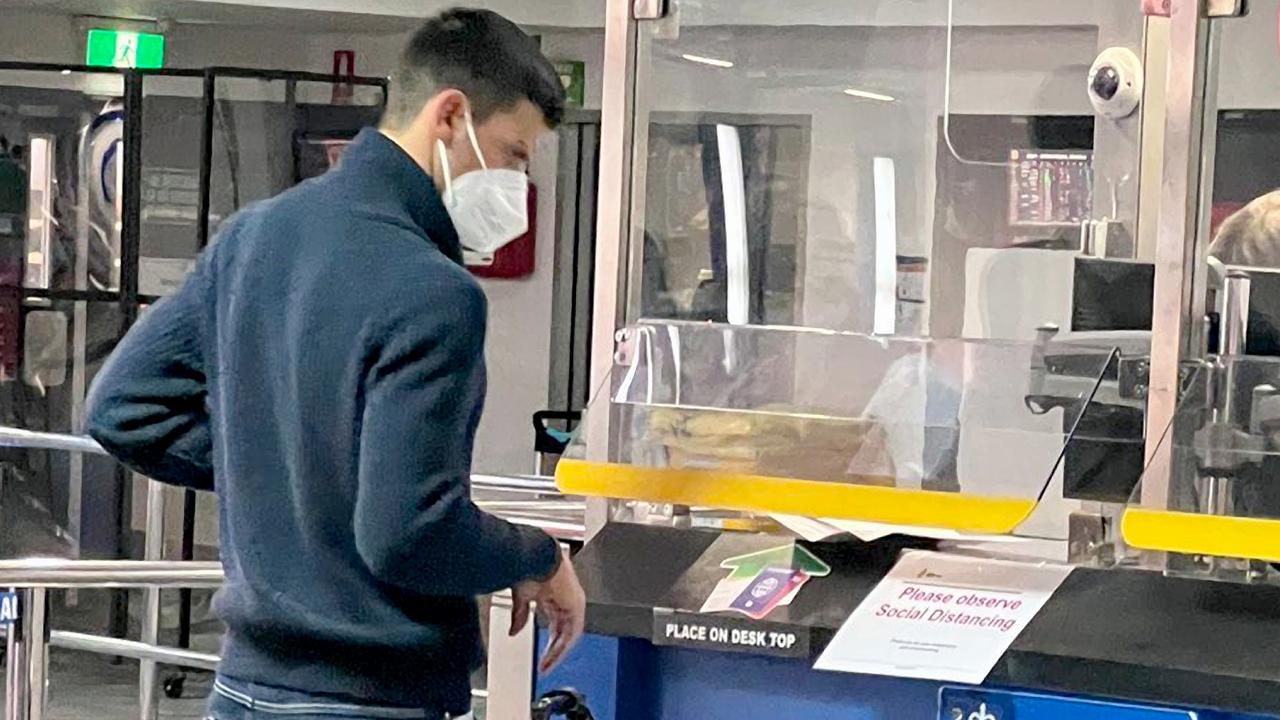 Novak Djokovic had his visa cancelled on arrival in Melbourne. Picture: Channel 9