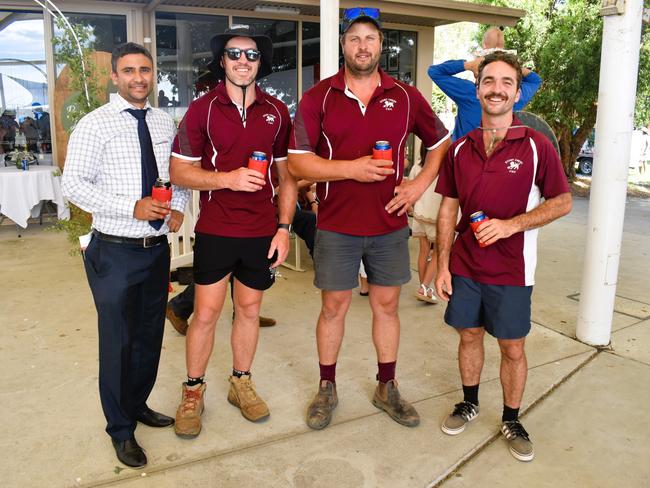 Stony Creek Football Netball Club: John Holloway, Cam Stone, Jarrad Byrnes and Tom Stone having an action-packed day at the Ladbrokes Stony Creek Cup on Sunday, March 09, 2025. Picture: Jack Colantuono