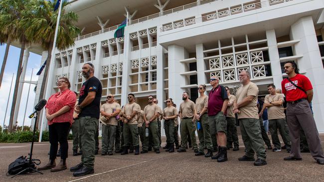 More than 40 Corrections officers and United Workers Union staff marched into the NT Parliament House on Tuesday February 11, 2025. Picture: Pema Tamang Pakhrin