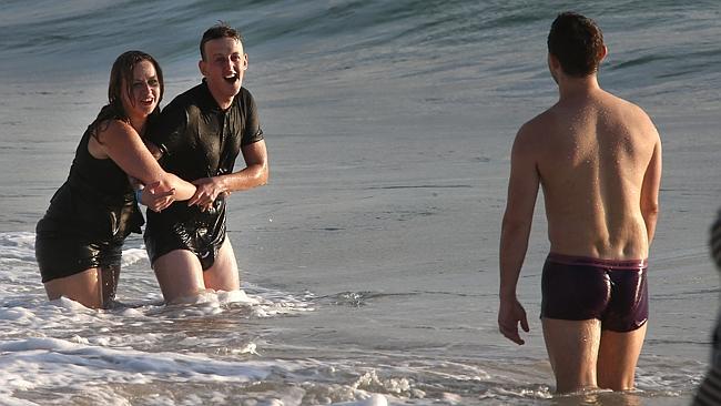 Revellers take a dip on New Year's Day. Pic by David Clark