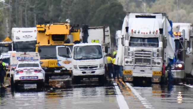 A photograph from the scene of a double truck crash at Helens Hill on the Bruce Highway south of Ingham on Thursday. Picture: Cameron Bates