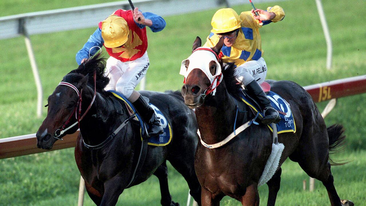 Horseracing - racehorse Laurie's Lottery (outside) winning Doomben 10,000 race from Adam at Doomben 15 May 1999. a/ct lauries