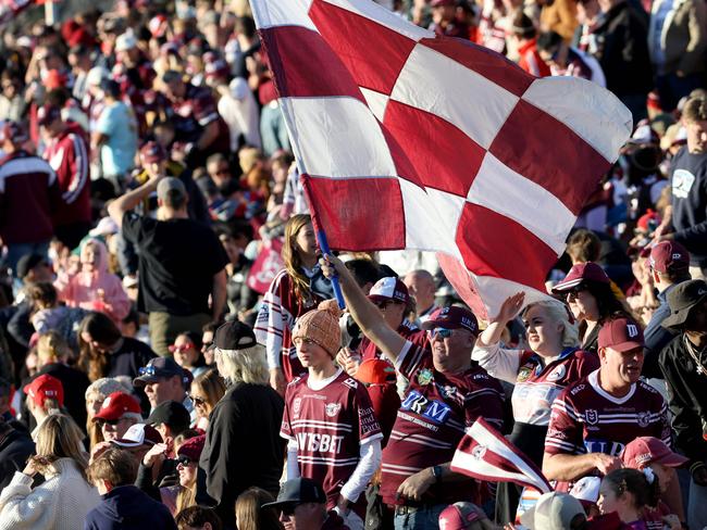 JUNE 16, 2024: Manly fans in the second half. Manly v Dragons, Brookvale Oval. Brookvale.Picture: Damian Shaw