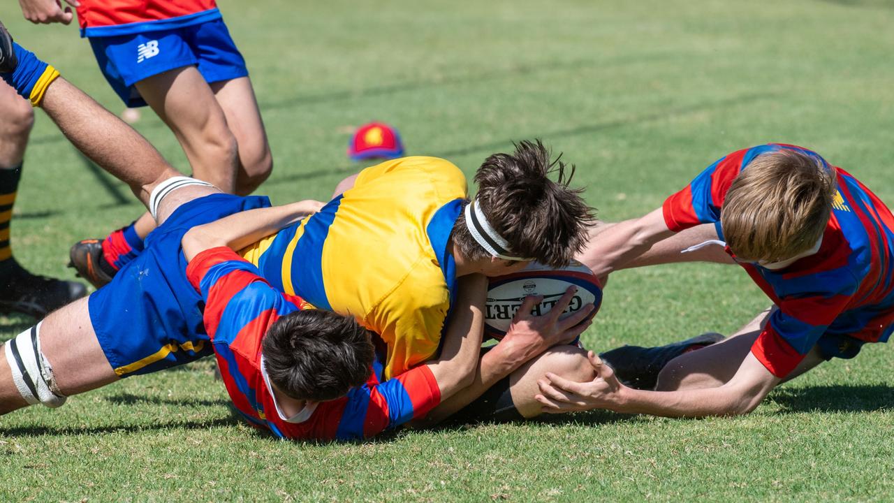 Downlands 16B vs TGS 16B. 2024 O'Callaghan Cup day at Downlands College. Photo by Nev Madsen