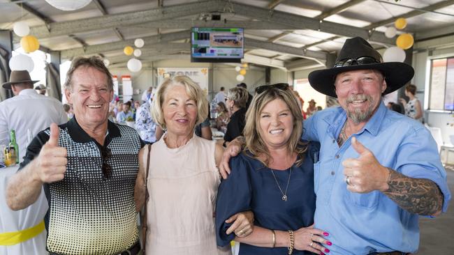 At Warwick Cup race day are (from left) Keith Howell, Toni Howell, Roxanna Simms and Nigel Simms at Allman Park Racecourse, Saturday, October 14, 2023. Picture: Kevin Farmer