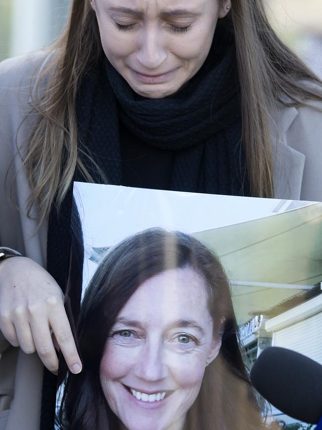 Karen’s daughter Sarah at Avondale Heights Police Station. Picture: Sarah Matray