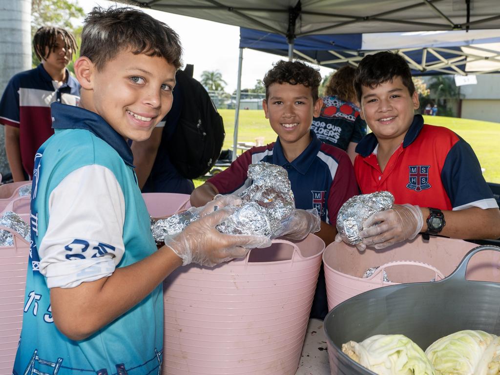 Samuel Baira, Riley Abdul Rahman and Kye Sabatino at Mackay State High School Friday 21 July 2023 Picture: Michaela Harlow