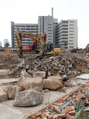 Rubble surrounds the old Gold Coast Hospital during demolition, December 8, 2014. Picture: Richard Gosling