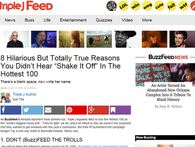 Triple J's Buzzfeed-style list of why Taylor Swift didn't make their 2015 list.