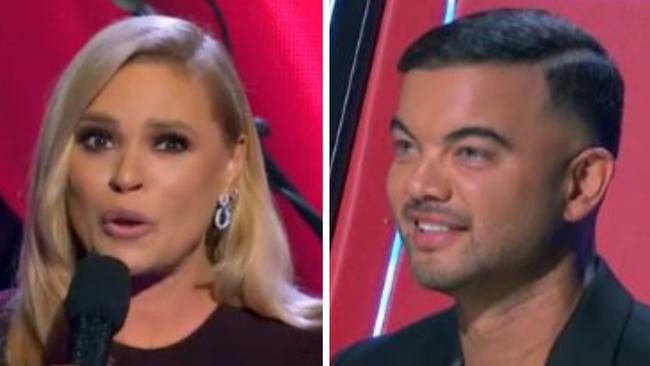 The Voice host Sonia Kruger and coach Guy Sebastian during the finale.