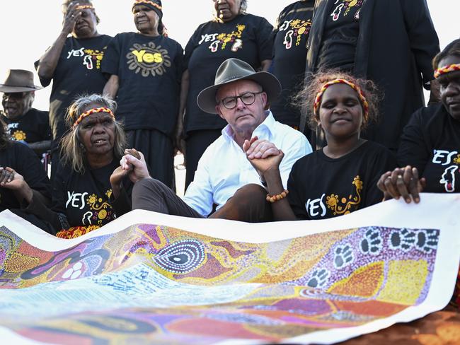 Anthony Albanese visiting Uluru ahead of the 2023 Voice to Parliament Australian referendum. Picture: NCA NewsWire / Martin Ollman