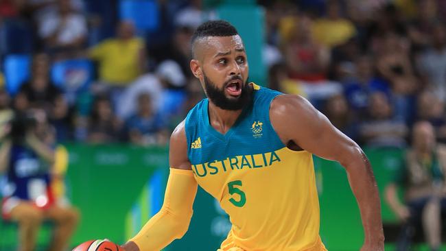 Australia’s Patty Mills during the Boomers v. Lithuania quarter-final in Rio. Picture: Alex Coppel