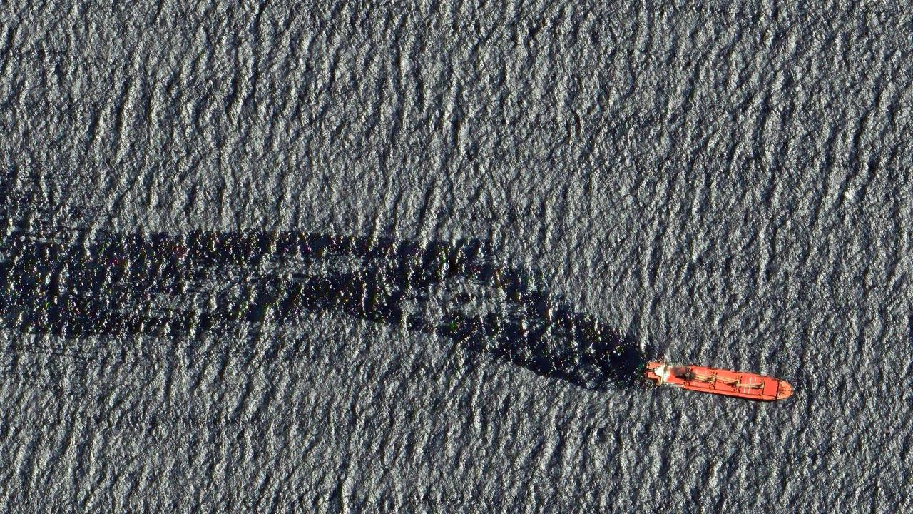 The crew of the ship was forced to abandon the vessel. Picture: Maxar Technologies/AFP