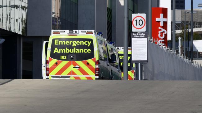 Ambulances banking up at the Royal Adelaide Hospital on Wednesday. Picture: Bianca De Marchi