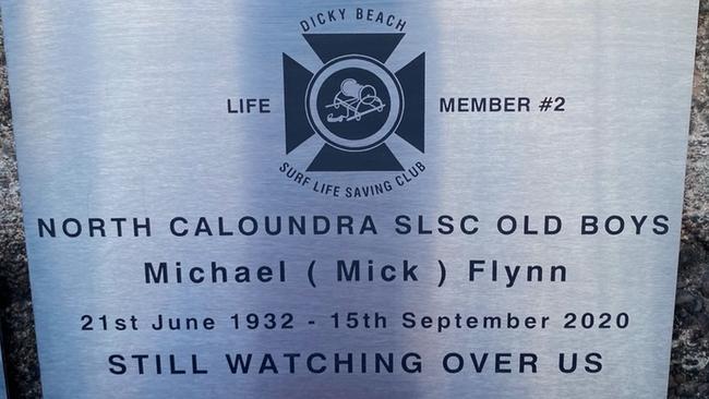 Michael 'Mick' Flynn's plaque is missing from a Dicky Beach lifesaving memorial.