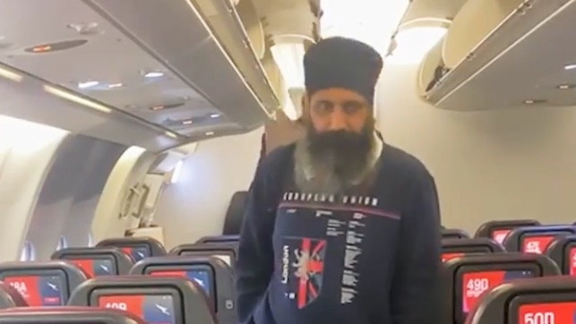 Rajwinder Singh on board the flight to Melbourne from India.