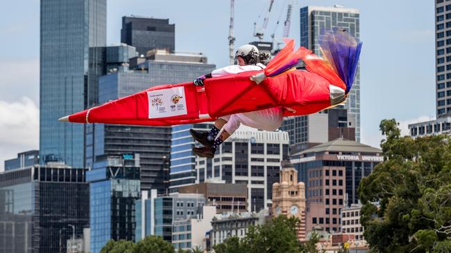 Tim Brayshaw flies Moondreamz in the Birdman Rally. Picture: Jake Nowakowski