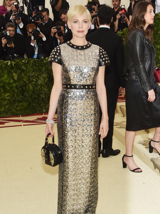 Michelle Williams shines in Louis Vuitton at the Met Gala. Picture: Getty