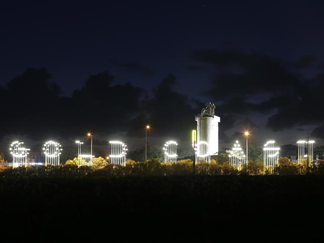 There’s only one good angle from which to read the controversial Gold Coast light sign. Picture: Josh Woning/AAP