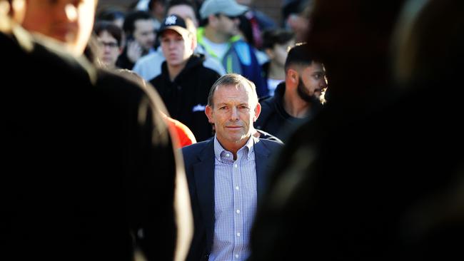 Tony Abbott voting at Forestville Public school. Picture: Braden Fastier