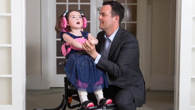 Stonnington councillor Glen Atwell is calling for Changing Places facility to be installed at Chadstone shopping centre. Glen is pictured with his 3-year-old daughter, Ivy. Picture: Sarah Matray