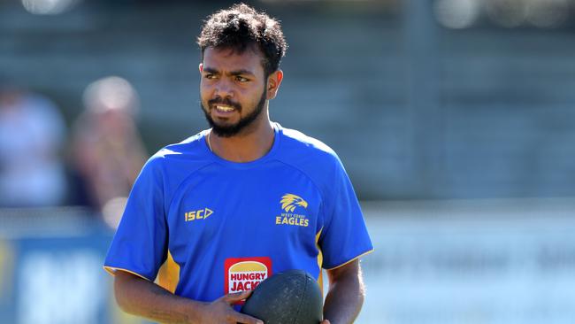 Rioli during a West Coast training session on August 20 — the day of the test. Picture: AAP