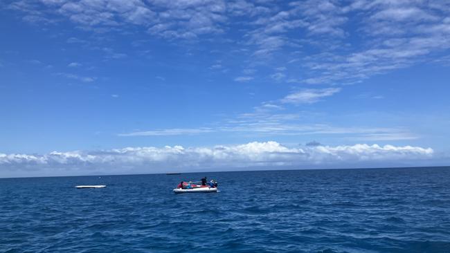 Marine biologists collate coral samples to help regenerate coral colonies on Agincourt Reef. Photo: Catherine Duffy.