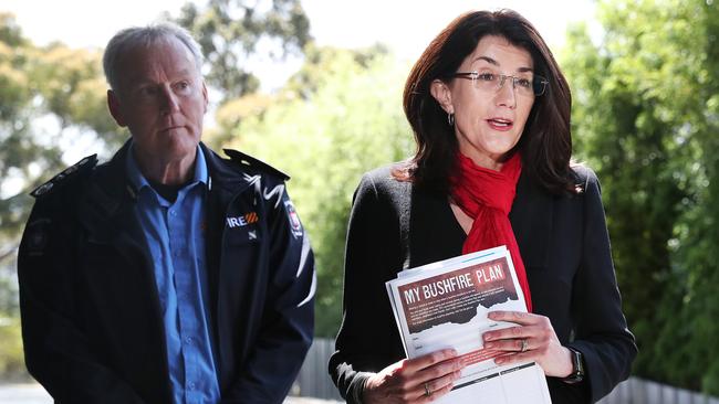 Police, Fire and Emergency Management Minister Jacquie Petrusma and Tasmania Fire Service chief officer Dermot Barry. Picture: Nikki Davis-Jones