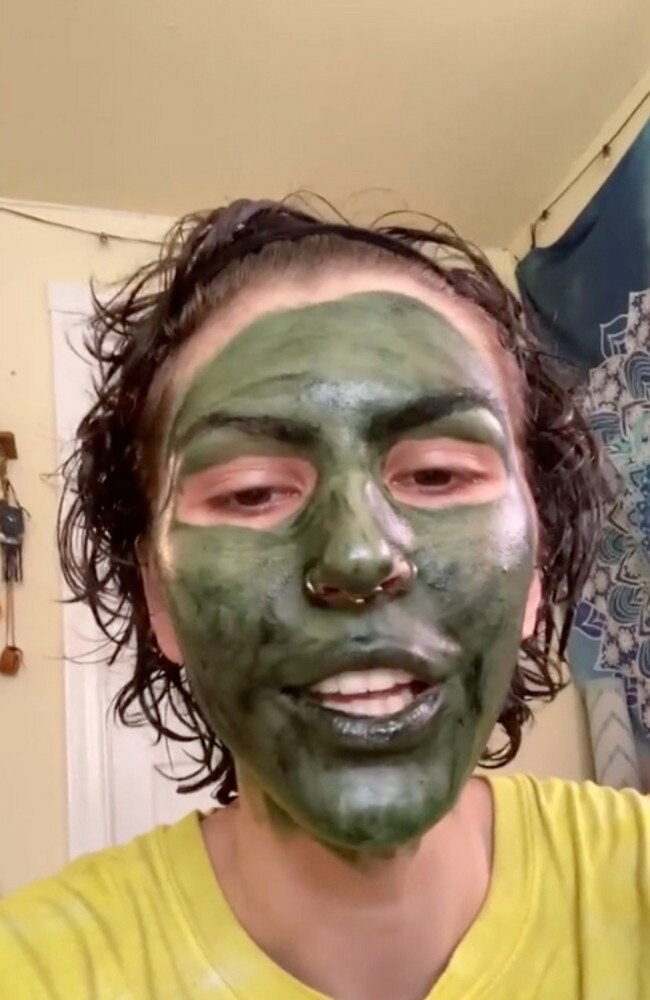 The woman applied a chlorophyll face mask to help nourish her troublesome skin right before a job interview. Picture: TikTok/trippitreat