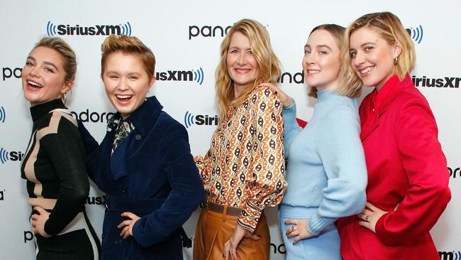 Greta Gerwig with her Little Women cast. Picture: Astrid Stawiarz/Getty Images for SiriusXM.