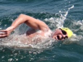 Cyril Baldock is pictured as he swims the English Channel, becoming the oldest person to do so. Picture: Supplied