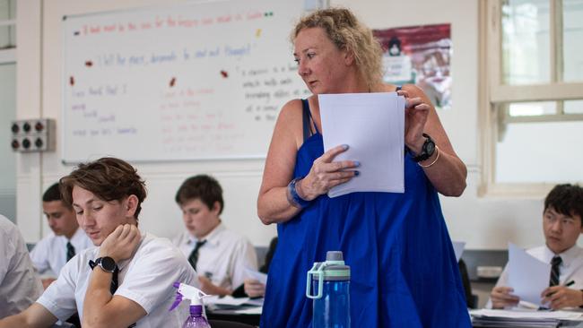 22/03/2024. Network News, Ashfield, Sydney, NSW, Australia.Profile pictures to go with a ÃDay in the LifeÃ of English school teacher Alex Whitting at Ashfield Boys High School in Ashfield, Sydney.Alex photographed during her Year 11 English Extension ClassPicture: Julian Andrews