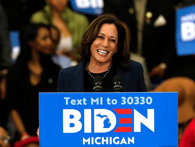 California Senator Kamala Harris endorses Biden in March. Picture: AFP