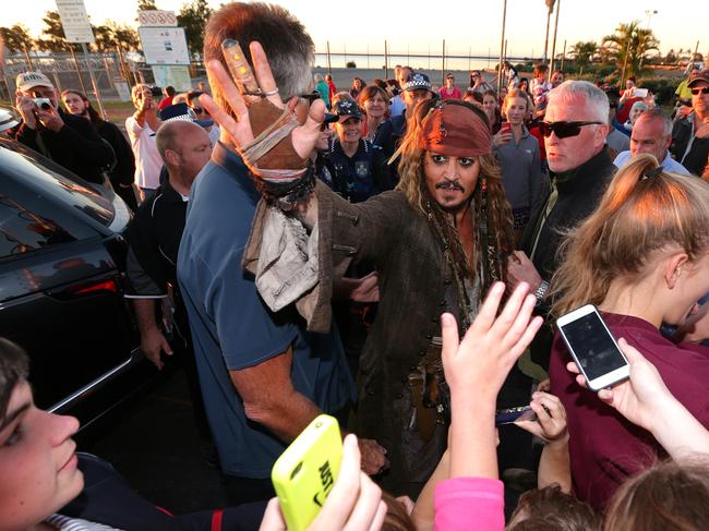 Johnny Depp meets fans at Cleveland after a day filming Pirates of the Caribbean. Picture: Peter Wallis