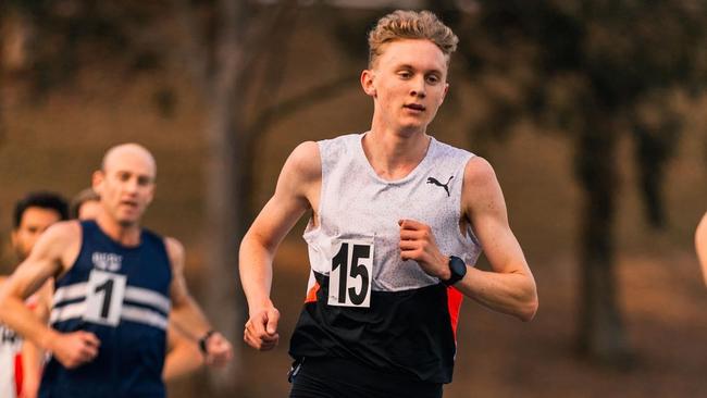 Ipswich athlete Jude Thomas during his sensational run in the open 10,000m Queensland Championship. Picture: Michael Thomas