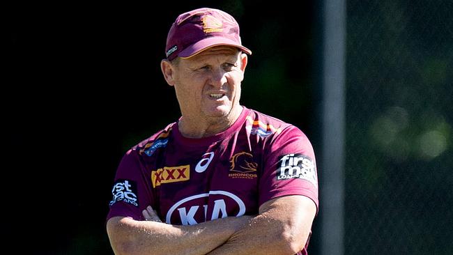 BRISBANE, AUSTRALIA - APRIL 27: Coach Kevin Walters watches on during a Brisbane Broncos NRL training session at the Clive Berghofer Centre on April 27, 2021 in Brisbane, Australia. (Photo by Bradley Kanaris/Getty Images)