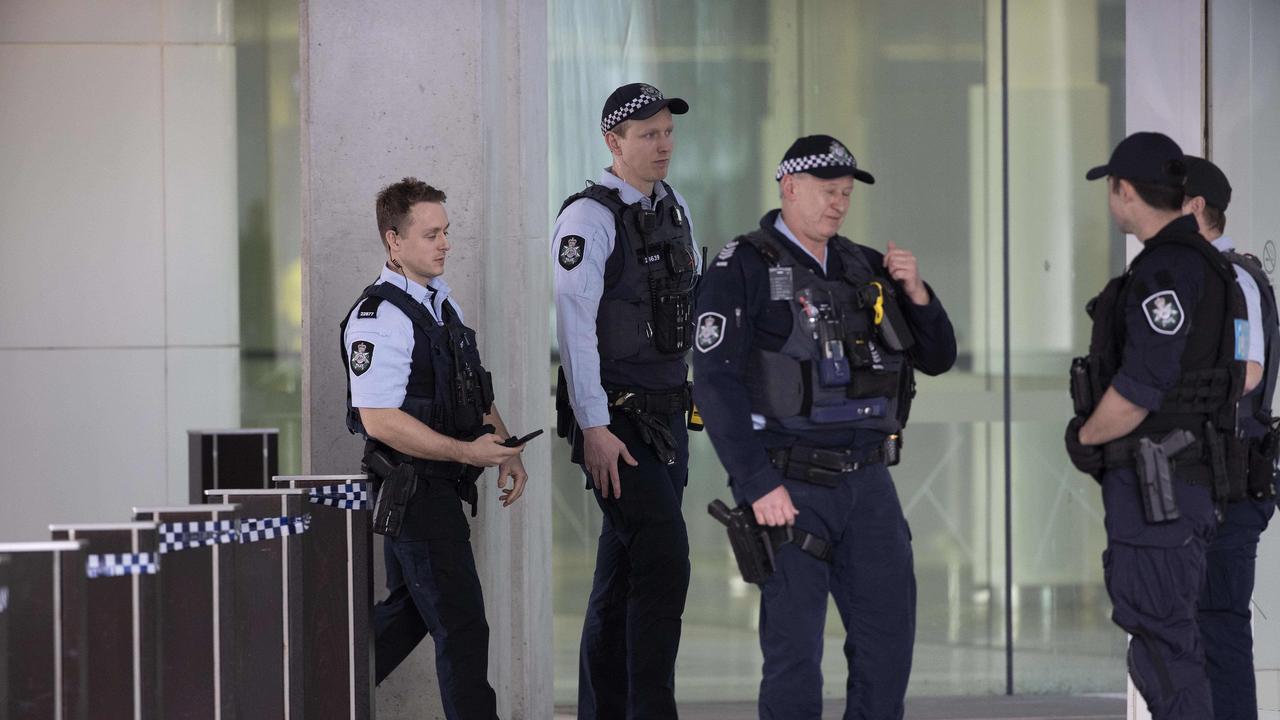 There is a heavy police presence around Canberra Airport after it was evacuated due to what is understood to have been a shooting in the check-in concourse. Picture: NCA NewsWire / Gary Ramage