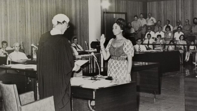 Dawn Lawrie being sworn in as the Member for Nightcliff on 20 November 1974. Picture: NT Library