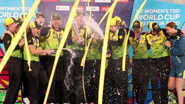 Australia celebrates winning the T20 World Cup Final at the MCG. Picture: Michael Klein