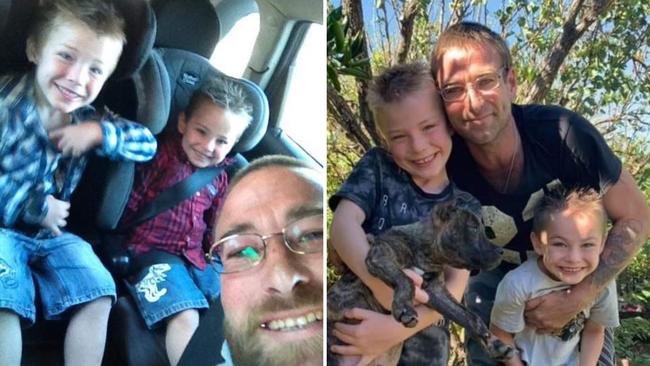 Philip Butterworth with his sons Blayke, 11, and Tahydan, 10, who have been homeless for nine months. Picture: Supplied