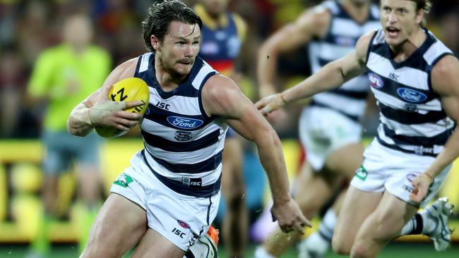 Patrick Dangerfield runs with the ball. Picture: Calum Robertson