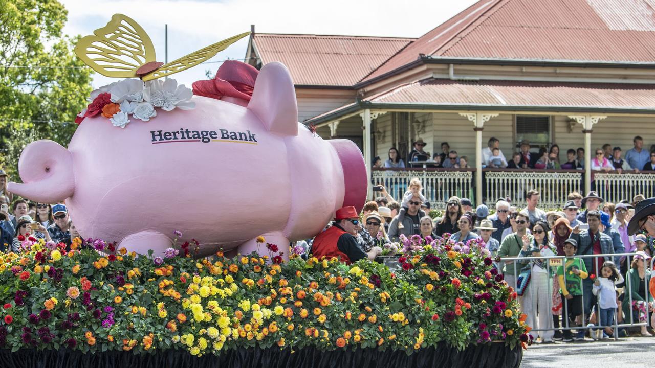 Heritage Bank float in the Grand Central Floral Parade. Saturday, September 17, 2022. Picture: Nev Madsen.