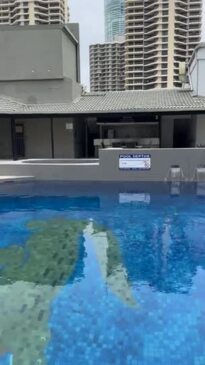 The pool area at the top of The Mark, Surfers Paradise a day after two men lost their lives in a drowning incident.