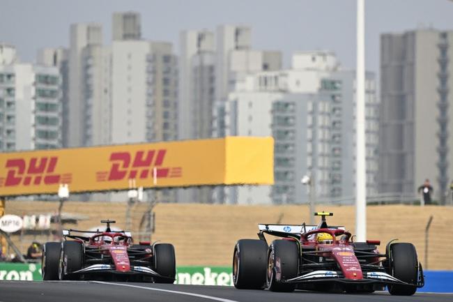 Ferrari's Lewis Hamilton leads teammate Charles Leclerc during the Chinese Grand Prix. Both would be disqualified after